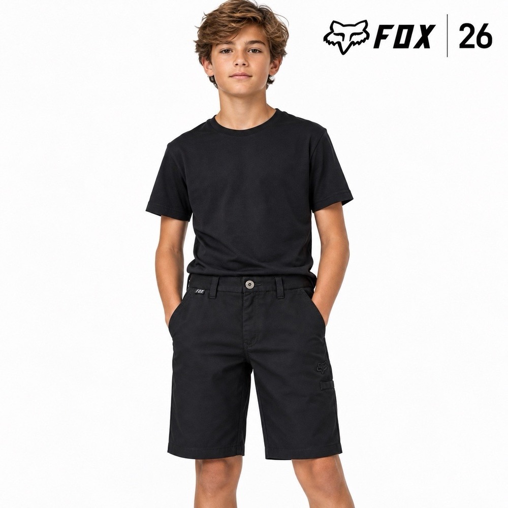 Fox Racing Youth Essex Shorts Boys 26 Black Chino Skate BMX Moto 8" Inseam - Picture 2 of 12